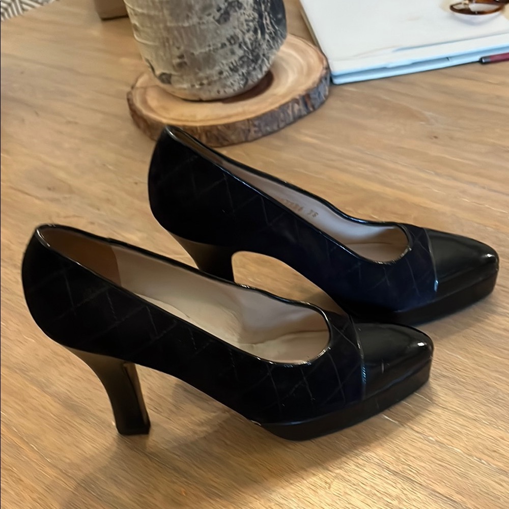 Vintage Chanel Black Platform Heels Sz 38